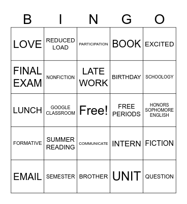 FIRST DAY Bingo Card