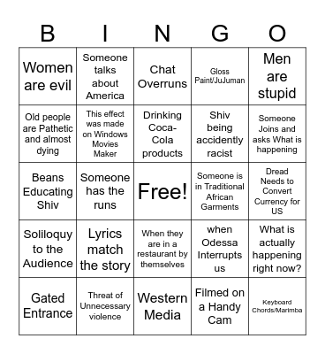 African Movie NIght Bingo Card