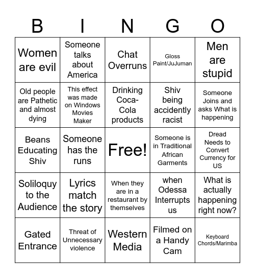 African Movie NIght Bingo Card