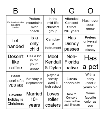 Sheffield Baby Shower Bingo Card