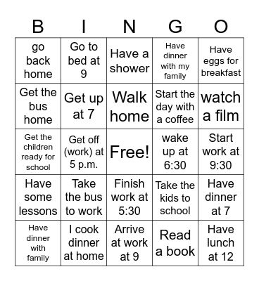 Daily Routine Bingo Card