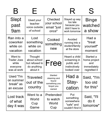 Welcome Back! Bingo Card