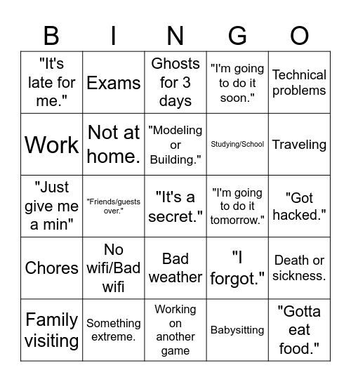 DEV EXCUSES BINGO Card
