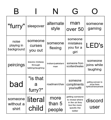 furry omegle bingo Card