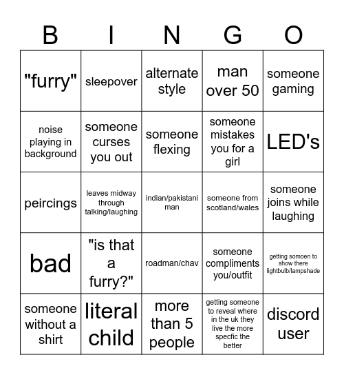 furry omegle bingo Card