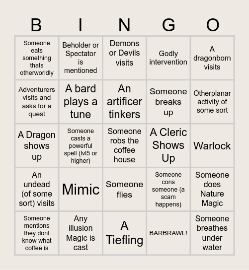 Legends & Lattes Bingo Card