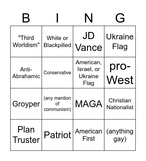 Red Flags on Twitter Bingo Card