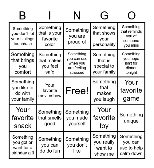 Scavenger Hunt Therapy Bingo Card