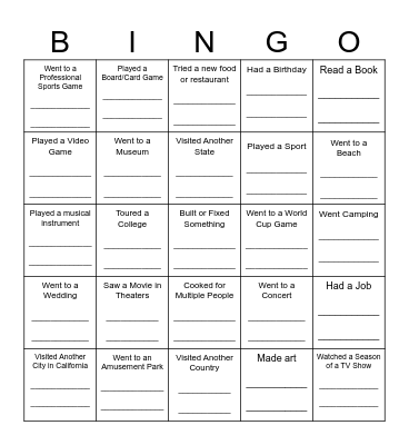 Summer Bingo Card