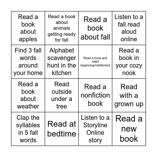SEPTEMBER — Fall Into Reading Bingo Card