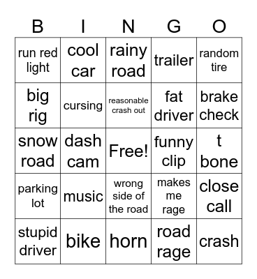 car crashes BINGO Card