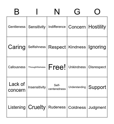 Empathy Synonyms and Antonyms Bingo Card