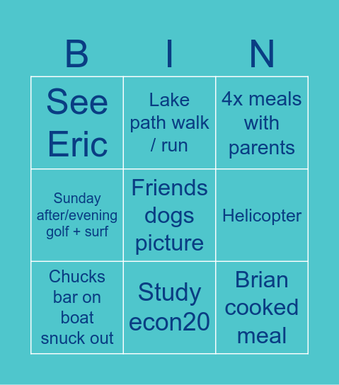 Home weekend bingo Card