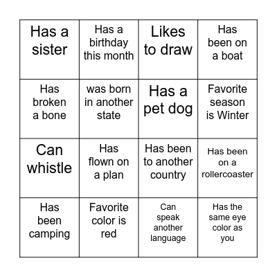 Icebreaker Bingo Card