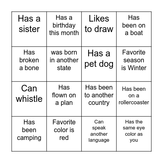Icebreaker Bingo Card