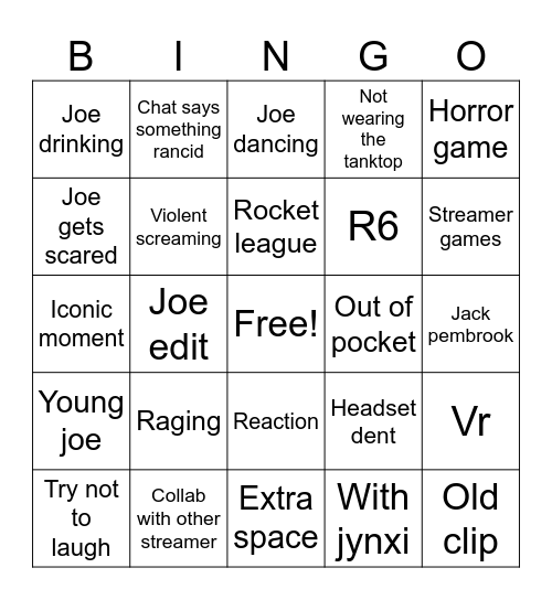 Joe Bart funny moments Bingo Card