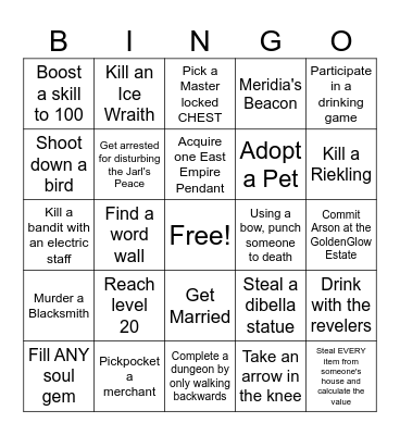 Skyrim Randomizer Bingo Card