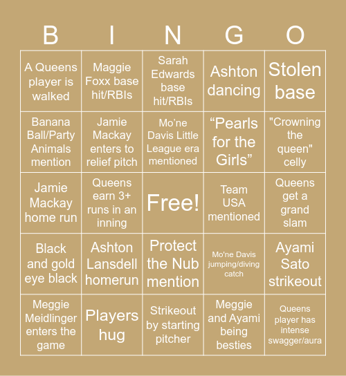 LA Queens Bingo Card