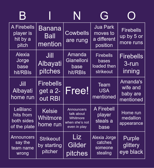 San Francisco Firebells Bingo Card