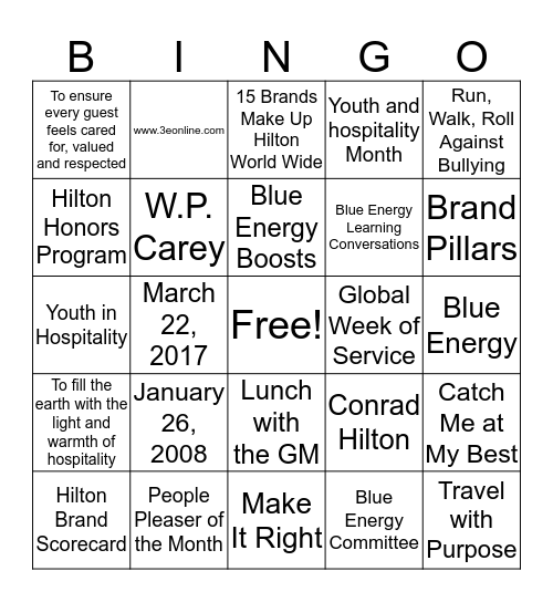 Blue Energy Committee Bingo Card