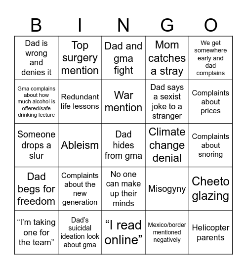 Bigot Bingo 8/10 Bingo Card