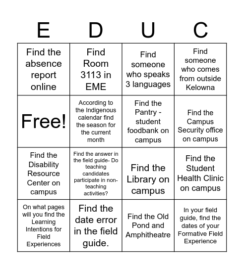 Scavenger Hunt Bingo - Find all the items on your bingo card; take a picture of each one. Bingo Card