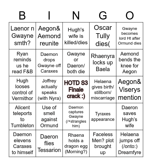 HOTD S3 Finale crack Bingo Card