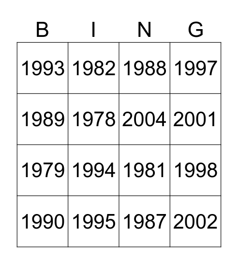 Age bingo Card