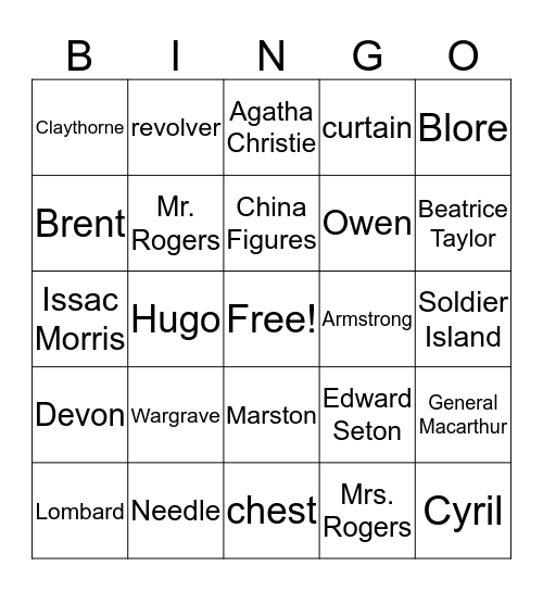 And Then There Were None Bingo Card