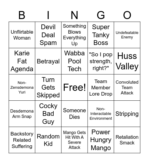 CAIN Bingo Card