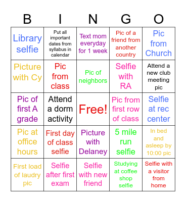 Ruby's ISU Freshman Photo Bingo Challenge Bingo Card