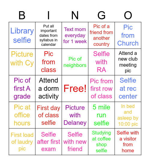 Ruby's ISU Freshman Photo Bingo Challenge Bingo Card