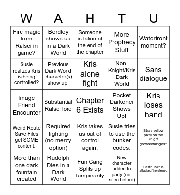 Deltarune Chapter 6 Bingo Card