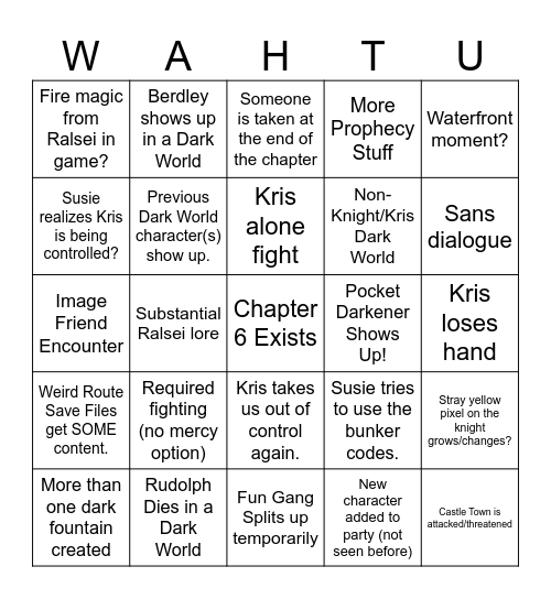 Deltarune Chapter 6 Bingo Card