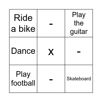 Actions Bingo Card
