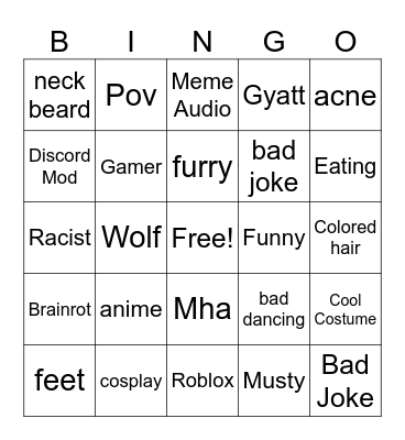 Cringe Bingo Card