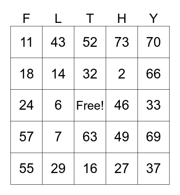Team Filthy Bingo Card