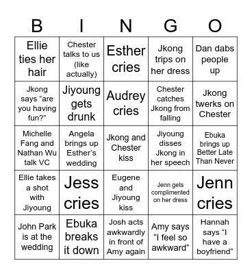 Jester Chessica Wedding Bingo Card