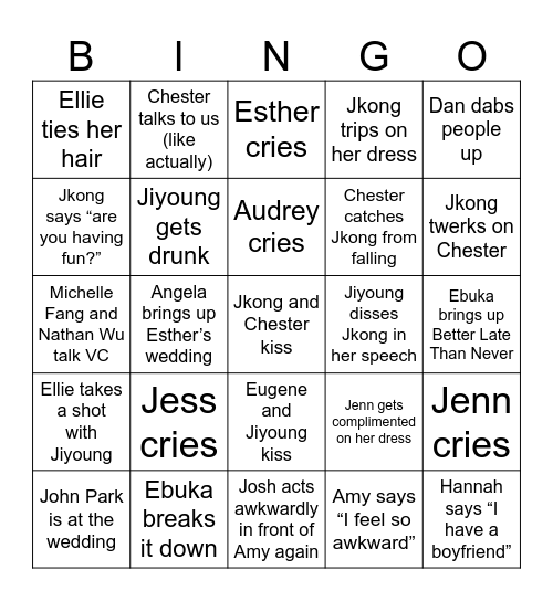Jester Chessica Wedding Bingo Card