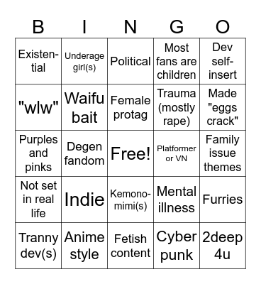 MTF-coded game Bingo Card