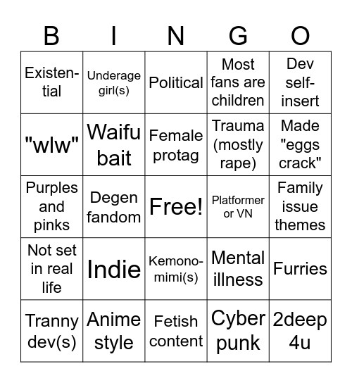 MTF-coded game Bingo Card