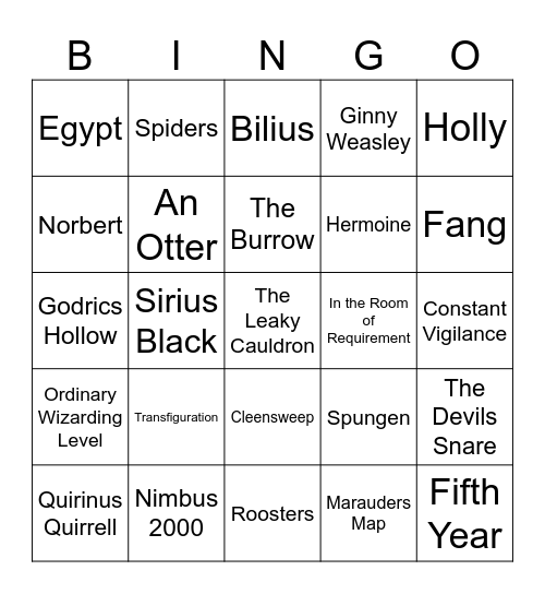 Harry Potter Bingo Card
