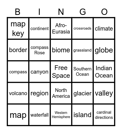 Geography Bingo Card