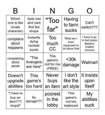 Deadlock Bingo Card