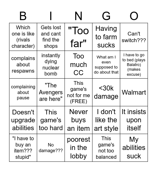 Deadlock Bingo Card