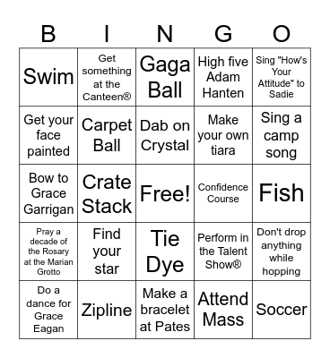 CYC Activities Bingo! Bingo Card
