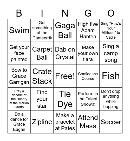 CYC Activities Bingo! Bingo Card