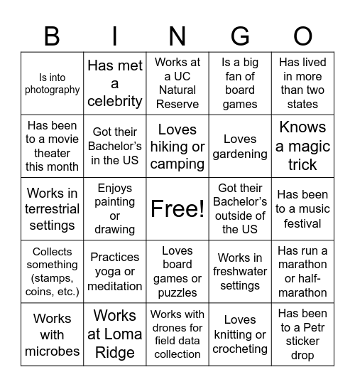 Untitled Bingo Card