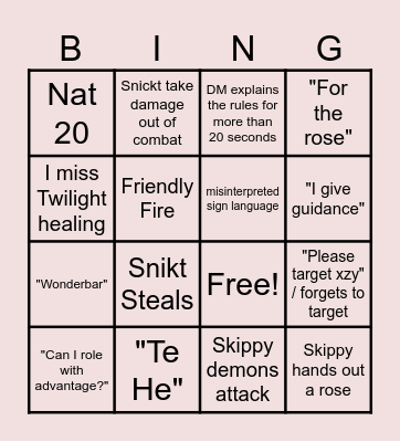 Eve of Vecna Bingo Card