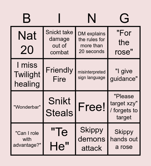 Eve of Vecna Bingo Card